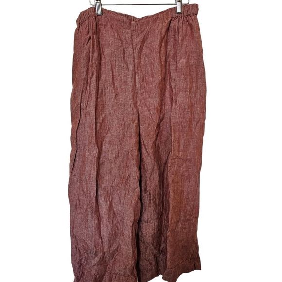 FLAX 100% Linen Wide Leg Pants Dusty Pink Lagenlook - Size Large - Picture 1 of 8